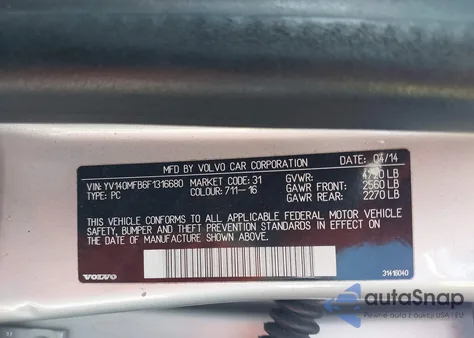 2015 Volvo S60 T5 Premier from USA, damaged, VIN YV140MFB6F1316680